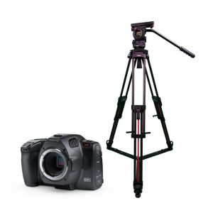 Blackmagic Pocket Cinema Camera 6K G2 + Teris Fluid Head with 100mm Flat Base 2-Stage Carbon Fiber Tripod (26.5lb)